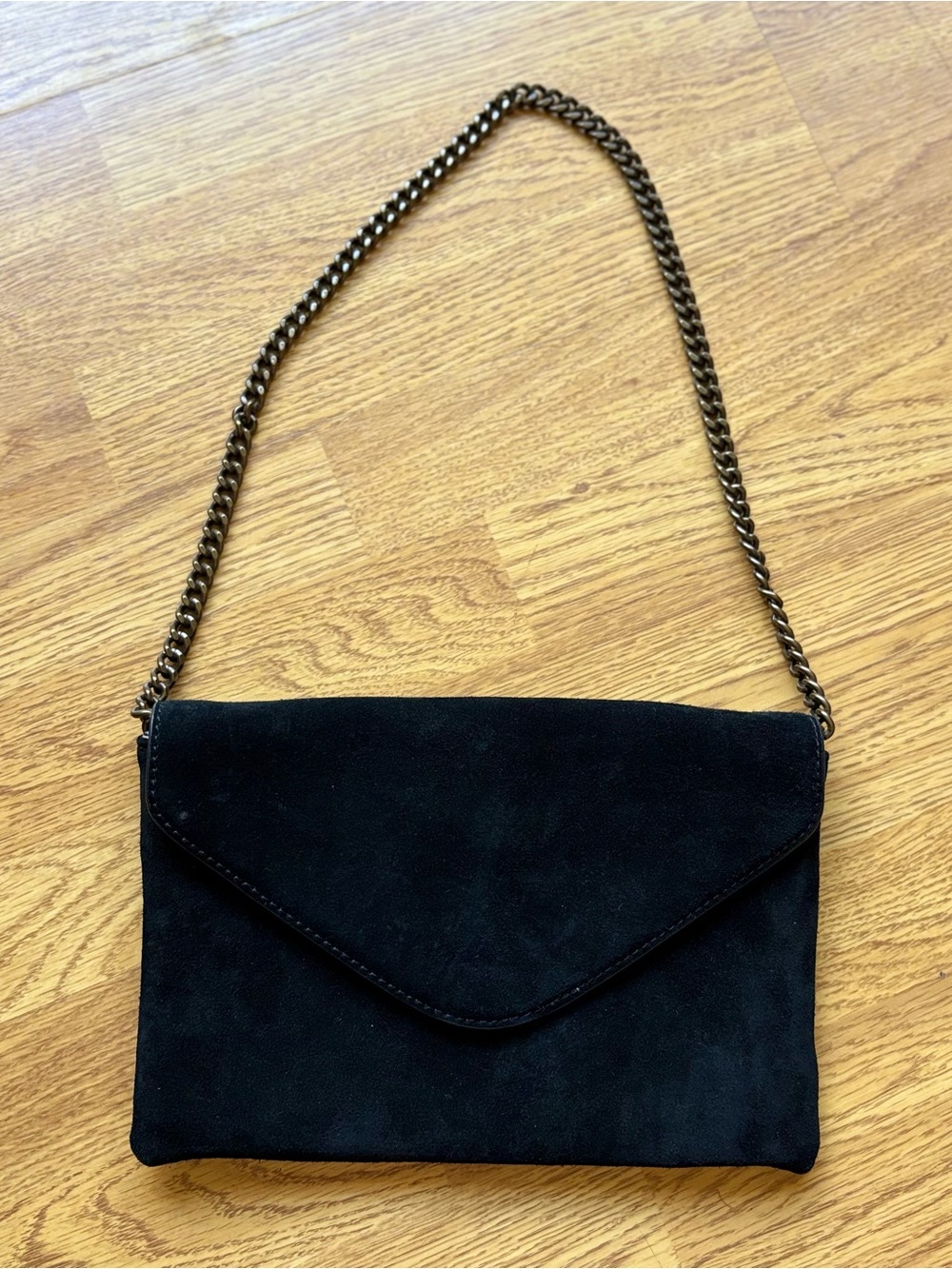J. Crew Black Suede Chain Envelope Shoulder Bag Clutch Evening